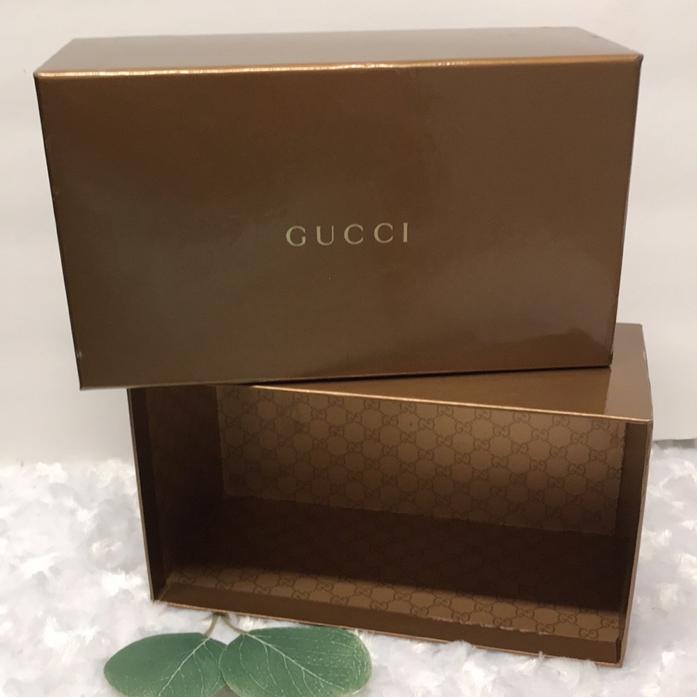 Gucci Brown Box Shelf Decor 2 PIECE BOX gold and brown decor